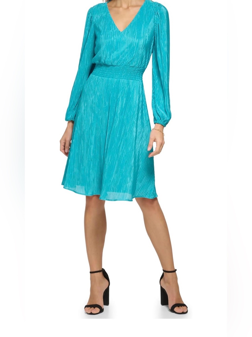 Kensie Turquoise V-Neck Long-Sleeve Pleated Dress size 2
